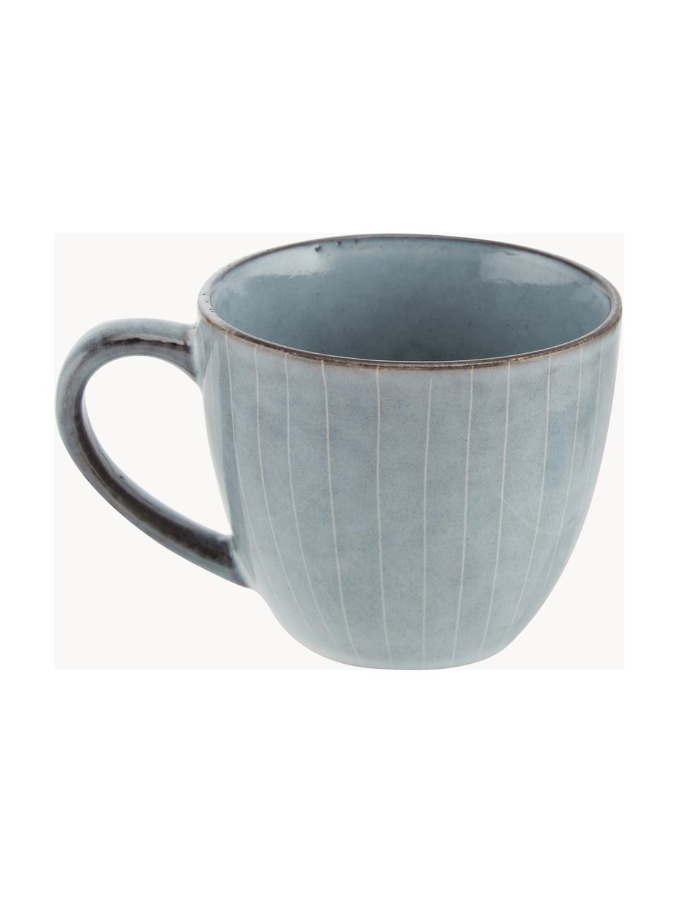 Handgemachte Kaffeetasse Nordic Sea mit Untertasse, Steingut, Graublau, gesprenkelt, Ø 8 x H 7 cm, 150 ml