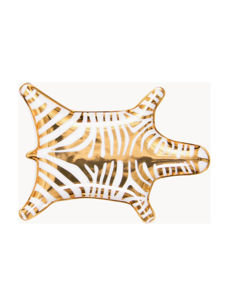 Dekorativní porcelánový talíř Zebra, Porcelán, Zlatá, bílá, Š 15 cm, H 10 cm
