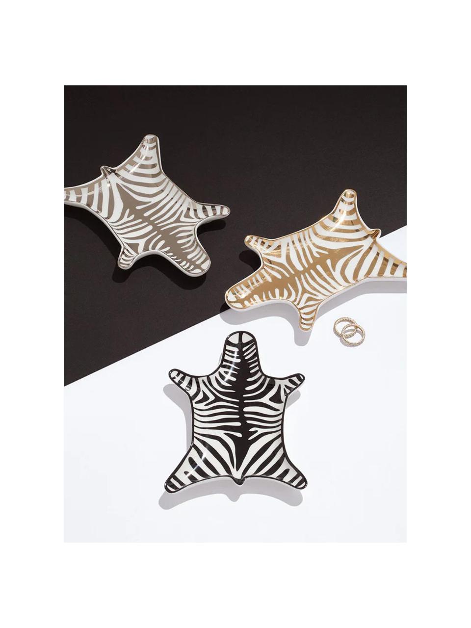 Designer decoratieve schaal Zebra van porselein, Porselein met echte gouden accenten, Goudkleurig, wit, B 15 x D 10 cm