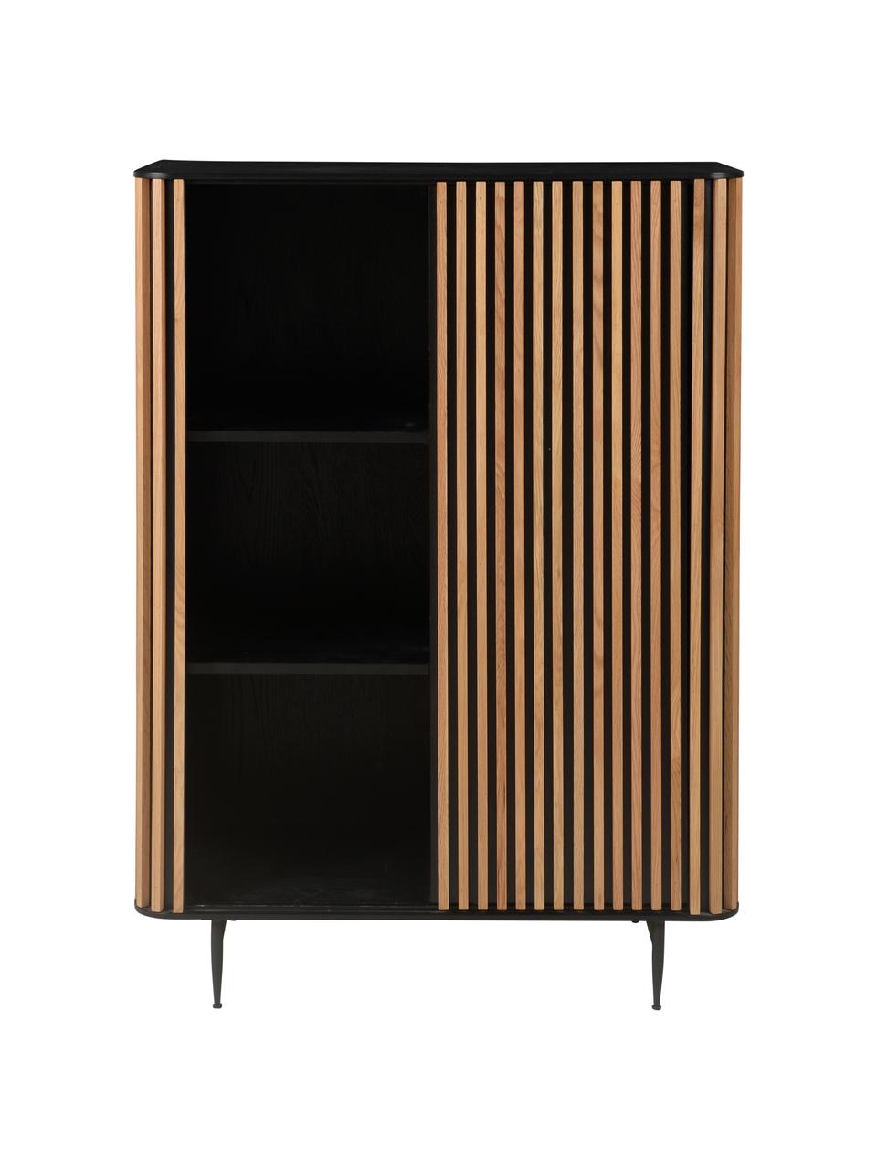 Designová vysoká skříňka Linea, Černá, dubové dřevo, Š 98 cm, V 135 cm