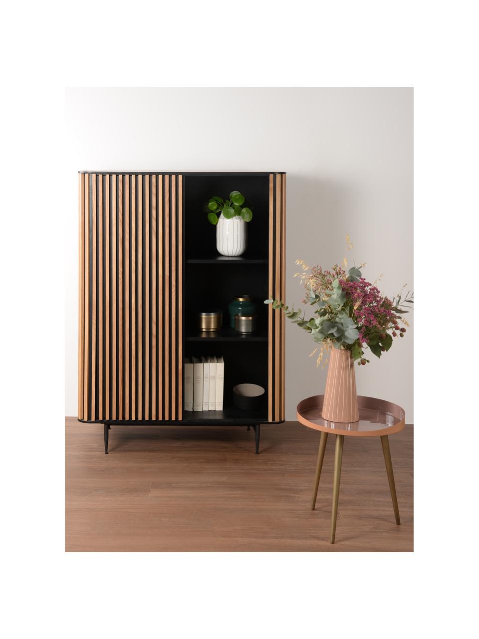 Designová vysoká skříňka Linea, Černá, dubové dřevo, Š 98 cm, V 135 cm