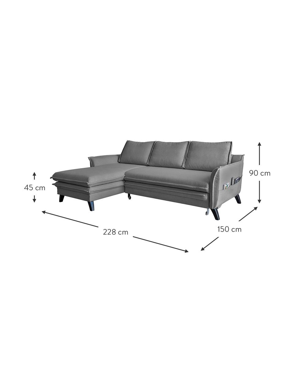 Sofá rinconera cama Charming Charlie, con espacio de almacenamiento, Tapizado: 100% poliéster tacto de l, Estructura: madera, aglomerado, Gris, An 228 x F 150 cm, chaise longue derecha