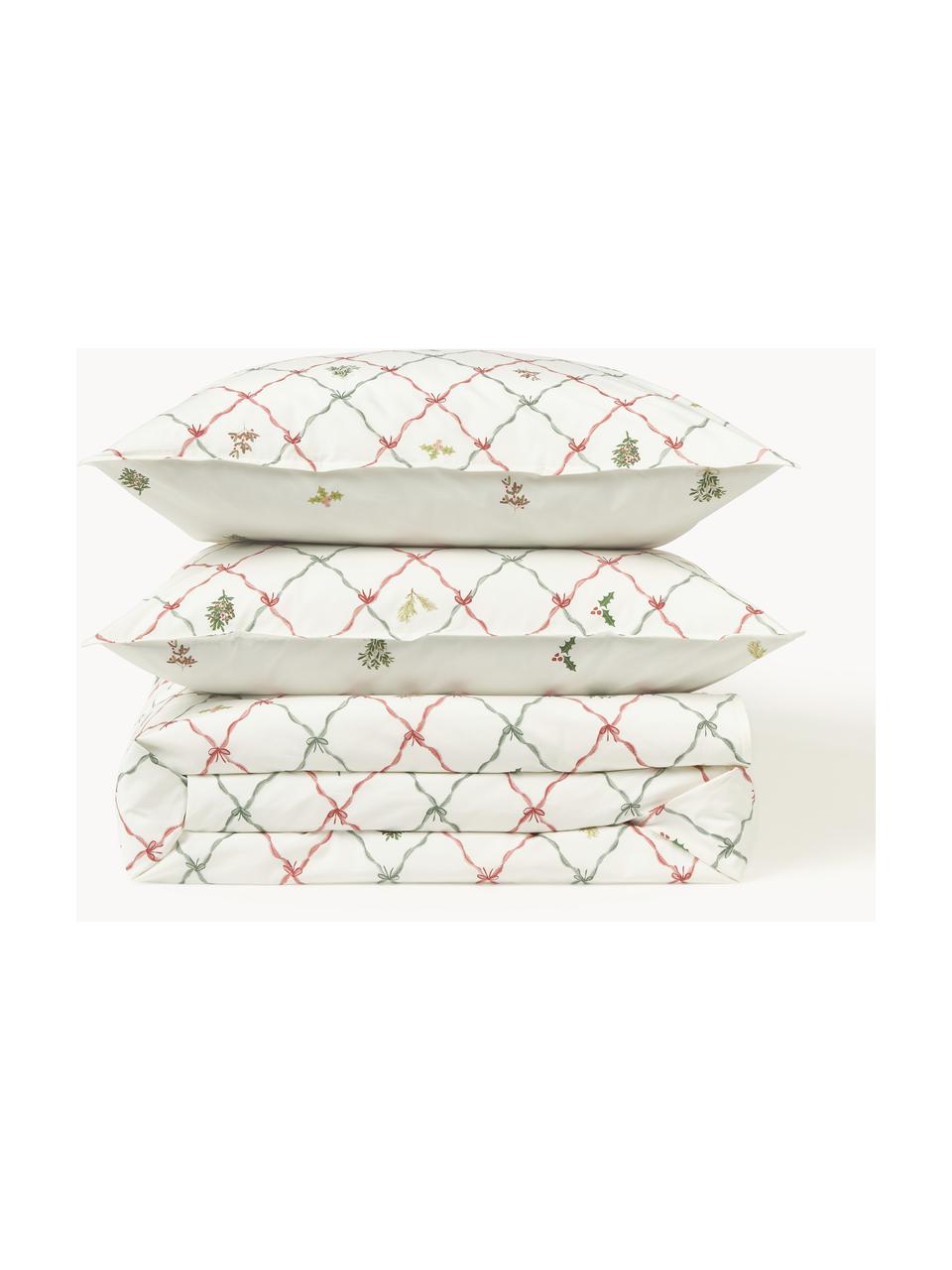 Housse de couette réversible en percale de coton à imprimé hivernal Twigs, Blanc cassé, multicolore, larg. 200 x long. 200 cm