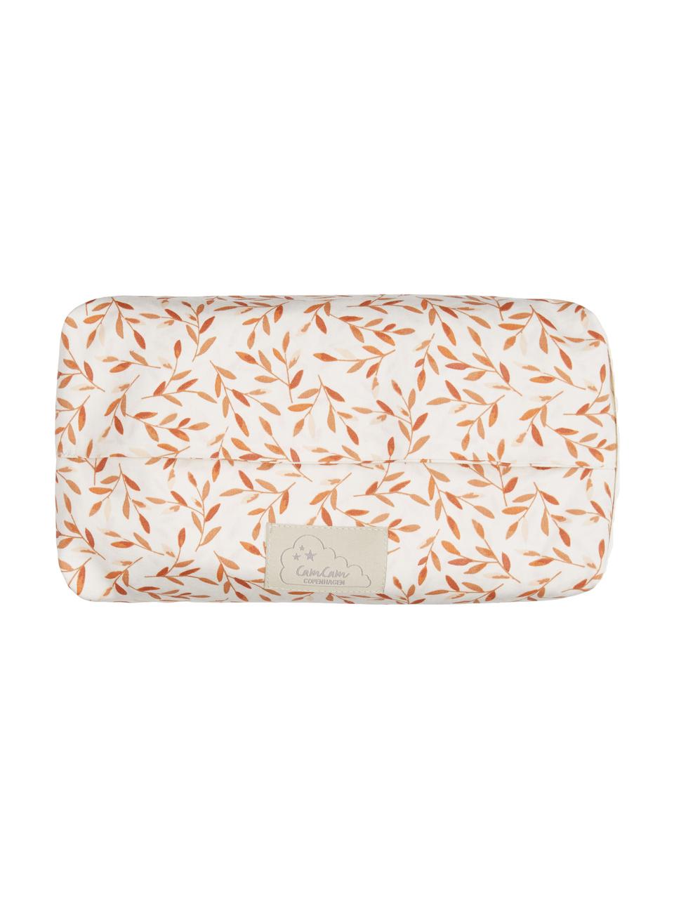 Estuche toallitas de algodón ecológico Leaves, Funda: 100% algodón ecológico, Asa: 100% lino, Crema, naranja, An 25 x Al 5 cm