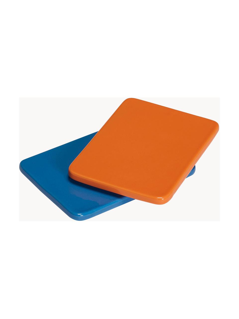 Handgefertigte Servierplatten Amare, 2er-Set, Steinpulver, Blau, Orange, B 15 x T 10 cm