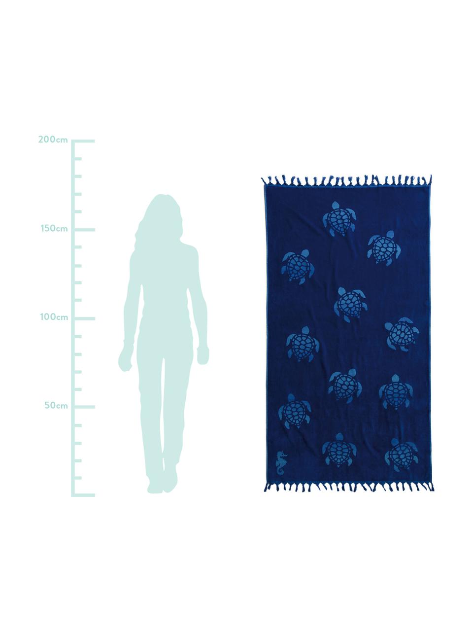 Telo fouta in cotone Tartaruga, Cotone, Blu scuro, Larg. 100 x Lung. 180 cm