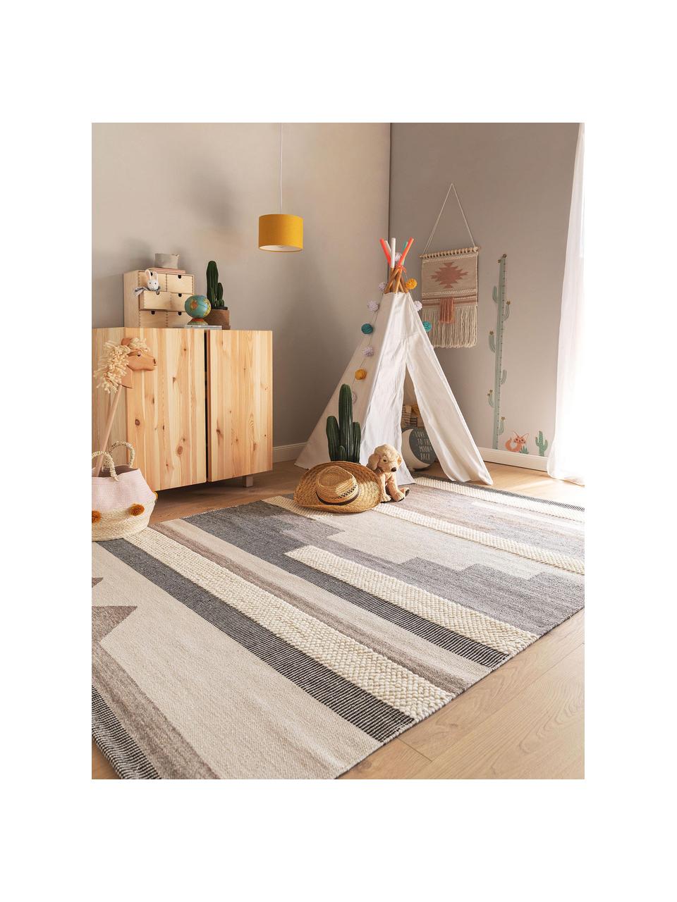 Alfombra de lana artesanal texturizada con borlas Tammi, 80% lana, 20% algodón
Las alfombras de lana se pueden aflojar durante las primeras semanas de uso, la pelusa se reduce con el uso diario, Gris, beige, gris pardo, An 160 x L 230 cm (Tamaño M)