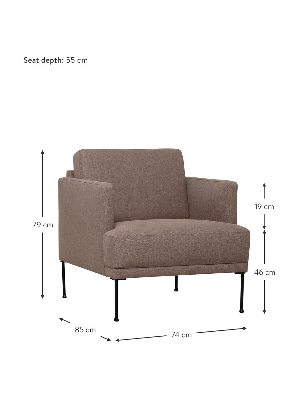 Fauteuil avec pieds en métal Fluente, Tissu marron, larg. 74 x haut. 85 cm