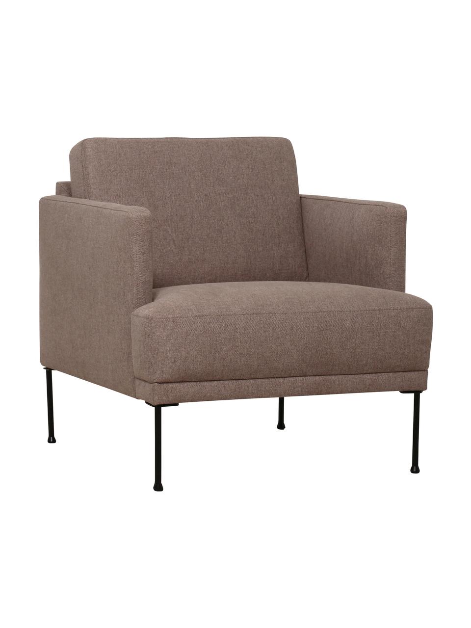 Fauteuil Fluente met metalen poten, Bekleding: 100% polyester., Frame: massief grenenhout, FSC-g, Poten: gepoedercoat metaal., Geweven stof bruin, B 74 x D 85 cm