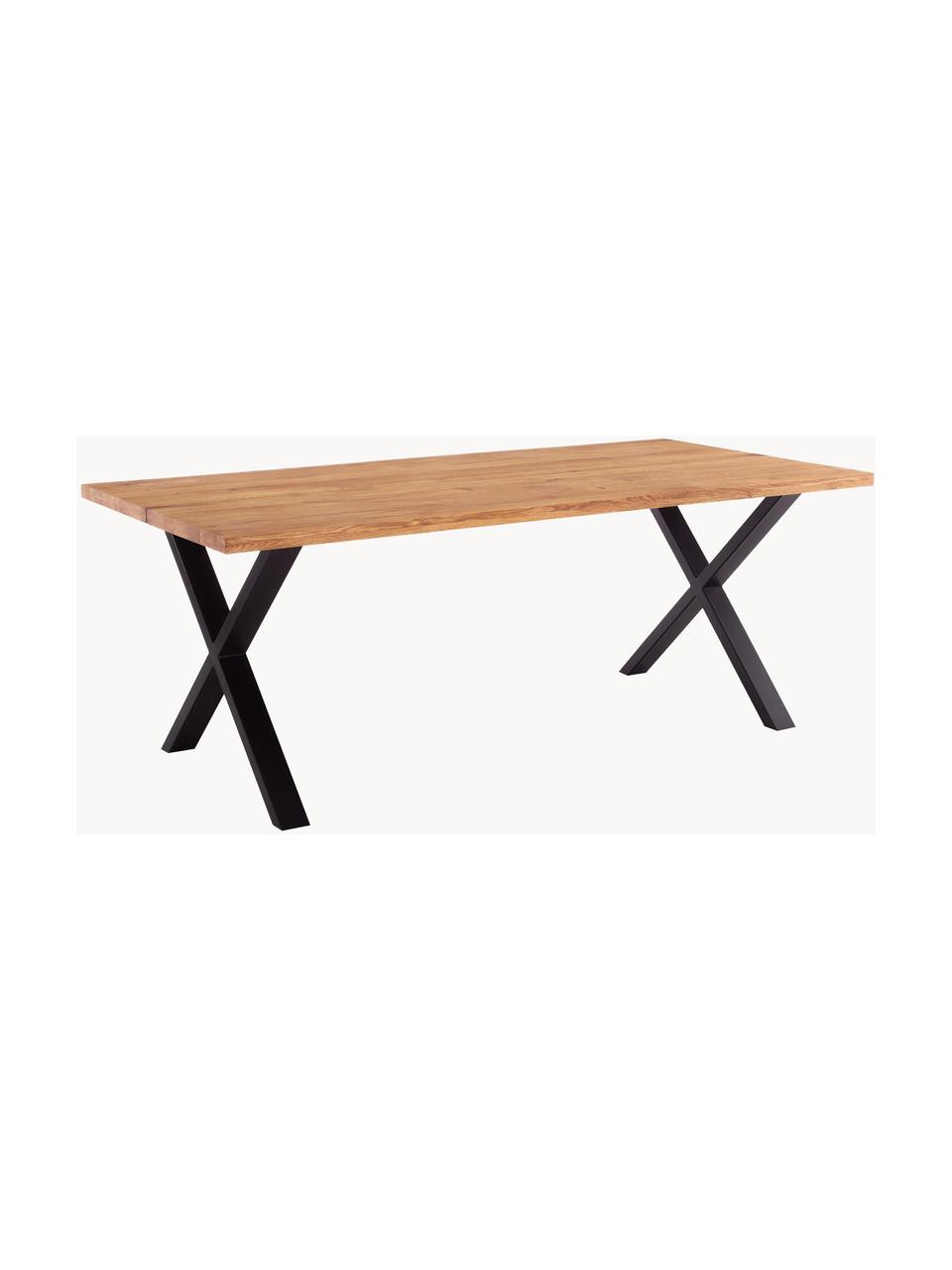 Mesa de comedor de madera de roble Montpellier, 200 x 95 cm, Tablero: madera de roble maciza ac, Estructura: metal con pintura en polv, Madera de roble, negro, An 200 x F 95 cm