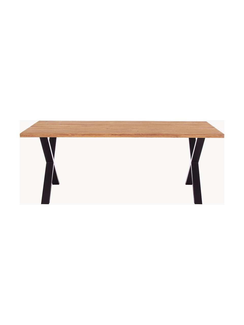 Eettafel Montpellier met tafelblad van eikenhout, 200 x 95 cm, Tafelblad: massief geolied eikenhout, Poten: gepoedercoat staal, Eikenhout, zwart, B 200 x D 95 cm