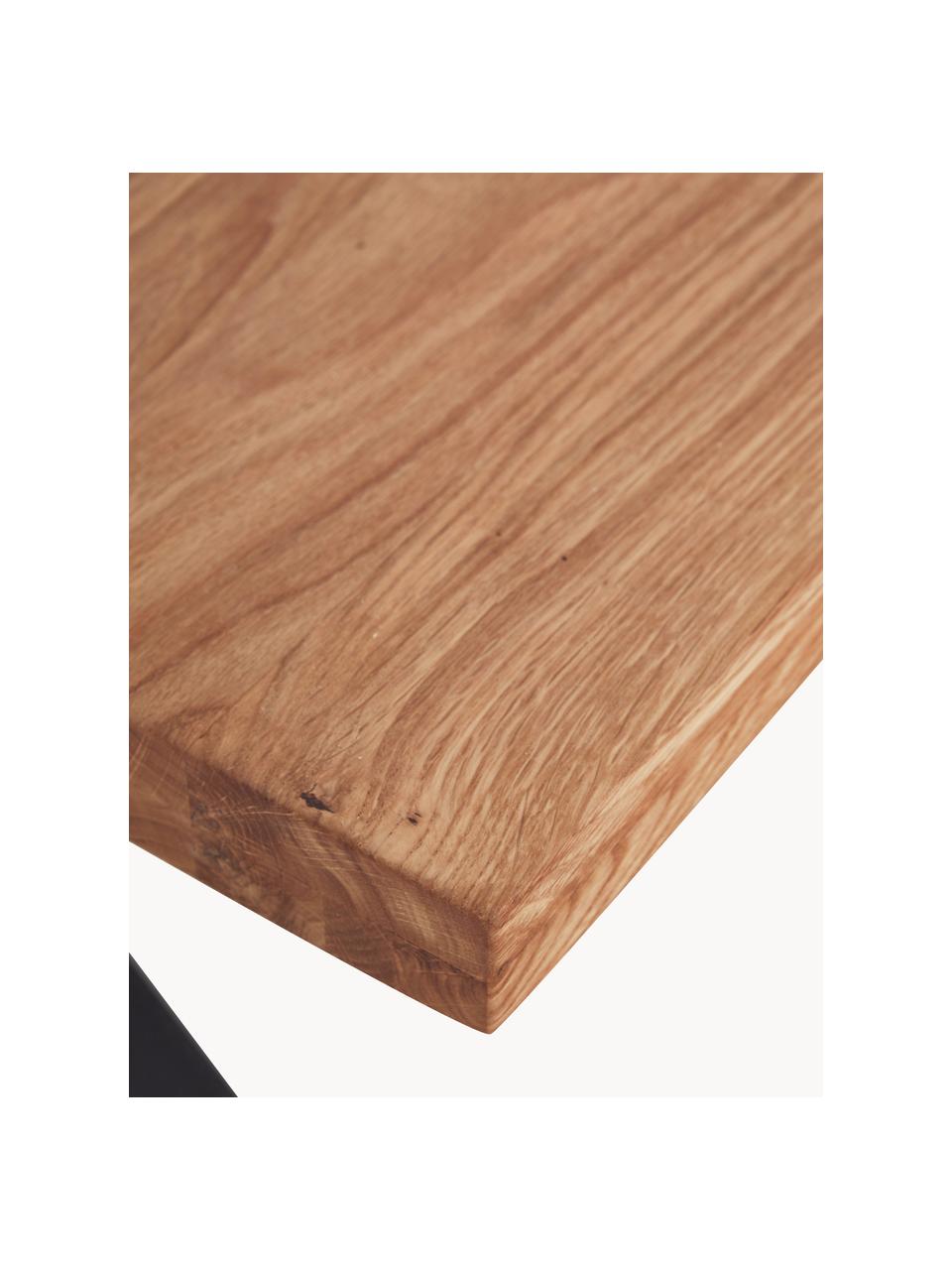 Eettafel Montpellier met tafelblad van eikenhout, 200 x 95 cm, Tafelblad: massief geolied eikenhout, Poten: gepoedercoat staal, Eikenhout, zwart, B 200 x D 95 cm