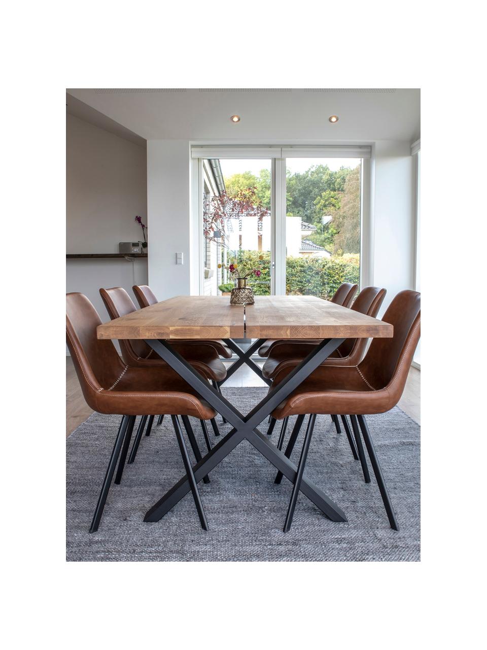 Mesa de comedor de madera de roble Montpellier, 200 x 95 cm, Tablero: madera de roble maciza ac, Estructura: metal con pintura en polv, Madera de roble, negro, An 200 x F 95 cm