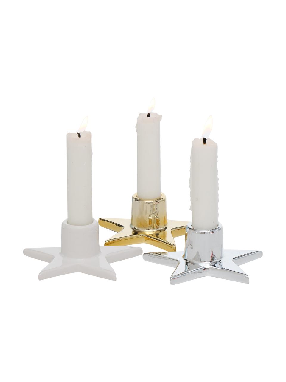 Set 3 candelabri Odessia, Metallo rivestito, Bianco, dorato, argentato, Ø 10 x Alt. 4 cm