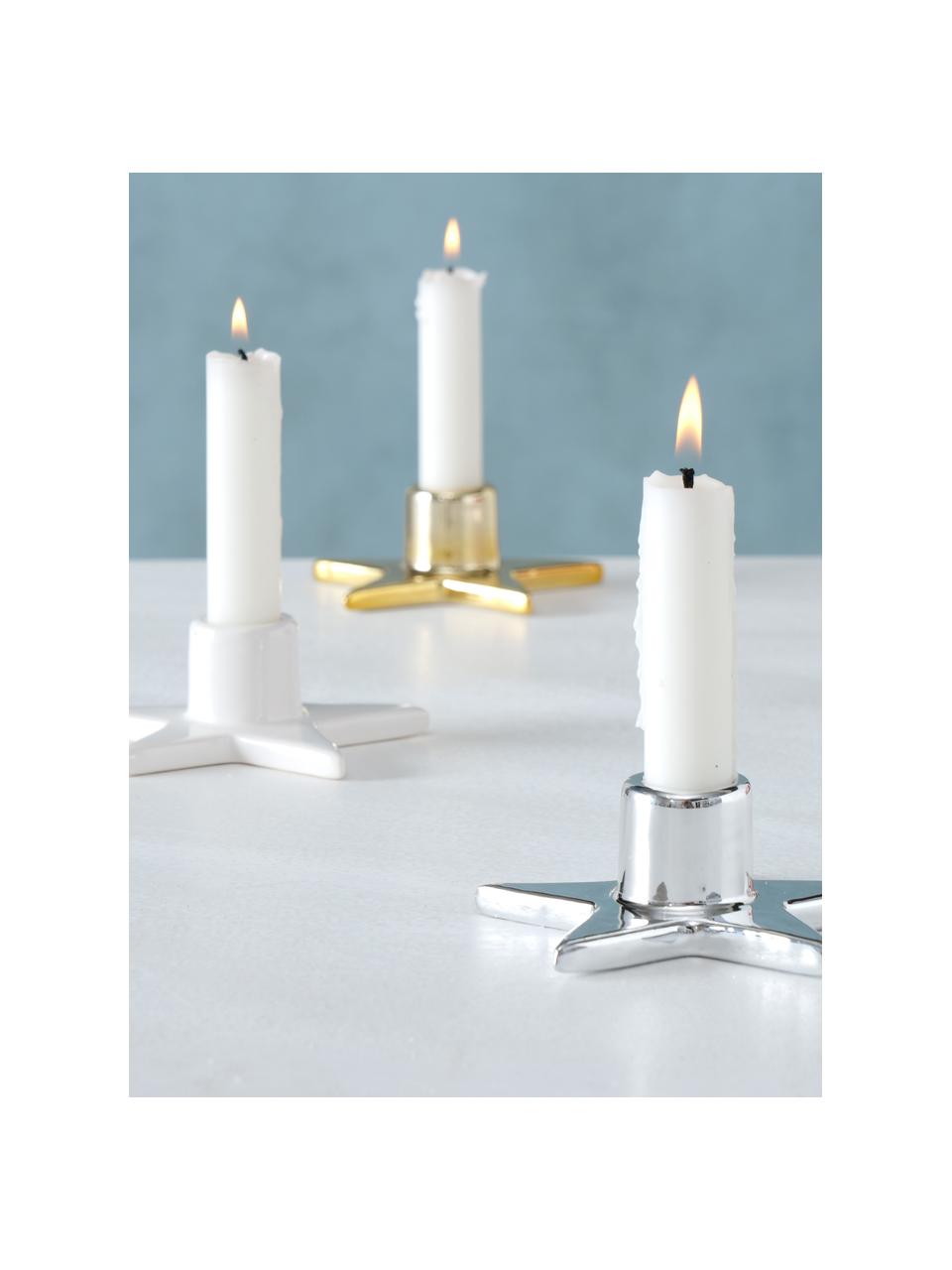 Kerzenhalter-Set Odessia, 3-tlg., Steingut, lackiert, Weiß, Gold- und Silberfarben, Ø 10 x H 4 cm