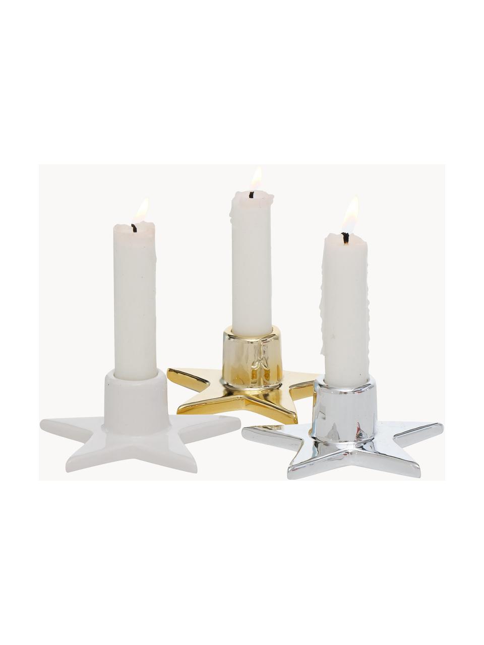 Set 3 candelabri Odessia, Metallo rivestito, Bianco, dorato, argentato, Ø 10 x Alt. 4 cm