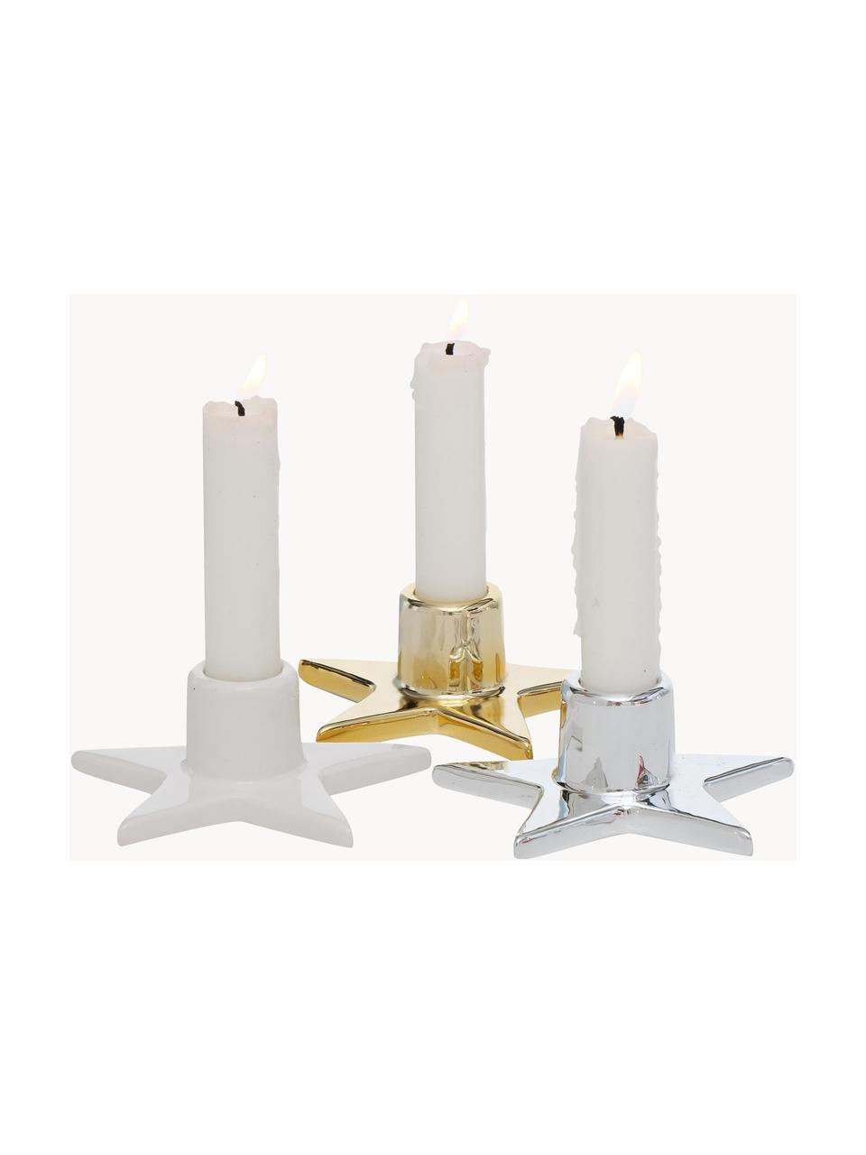 Set de candelabroa Odessia, 3 uds., Gres pintado, Blanco, dorado, plateado, Ø 10 x Al 4 cm