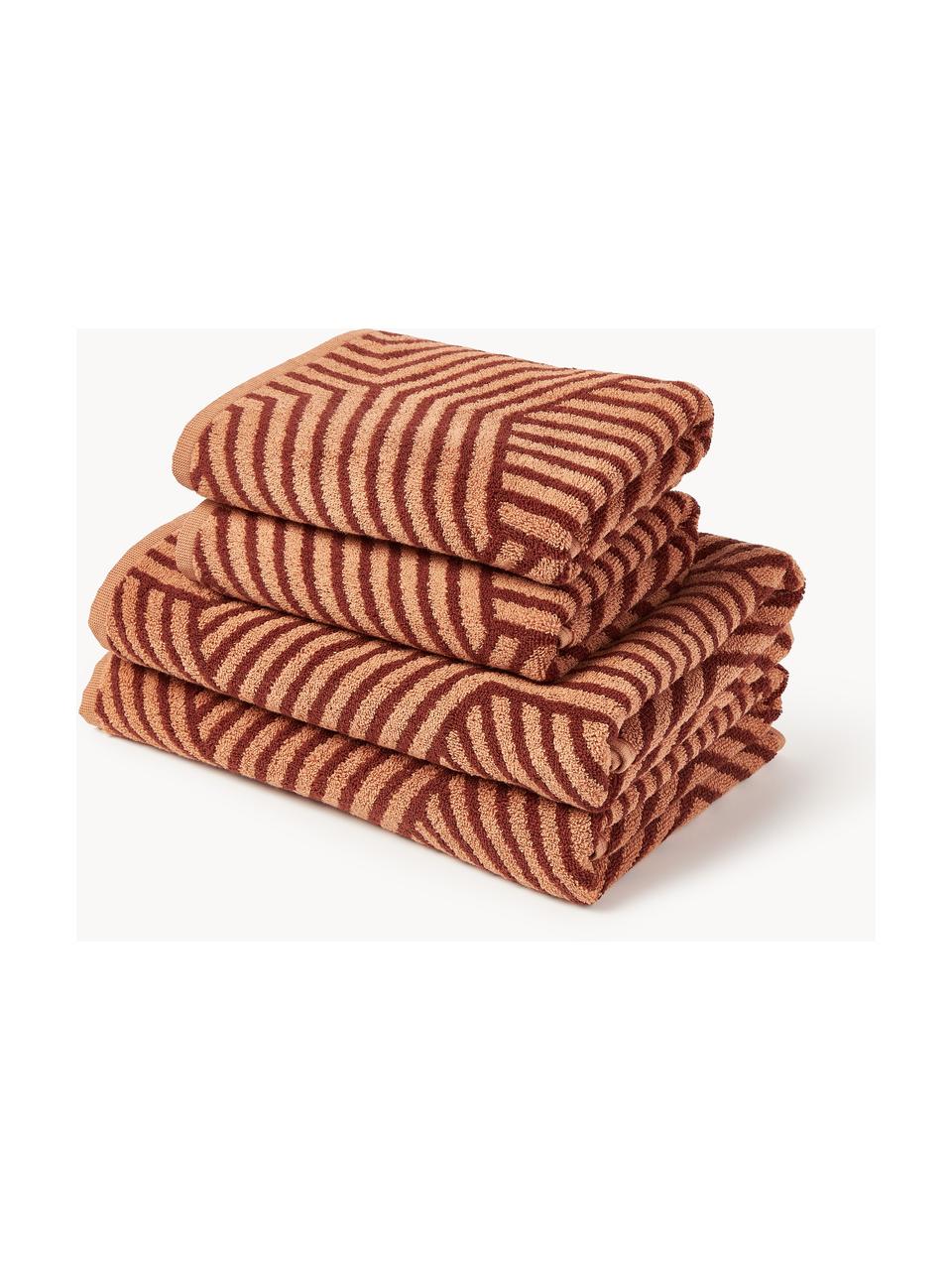 Set de toallas lavabos Fatu, tamaños diferentes, Tonos terracota, Set de 4 (toallas lavabo y toallas ducha)