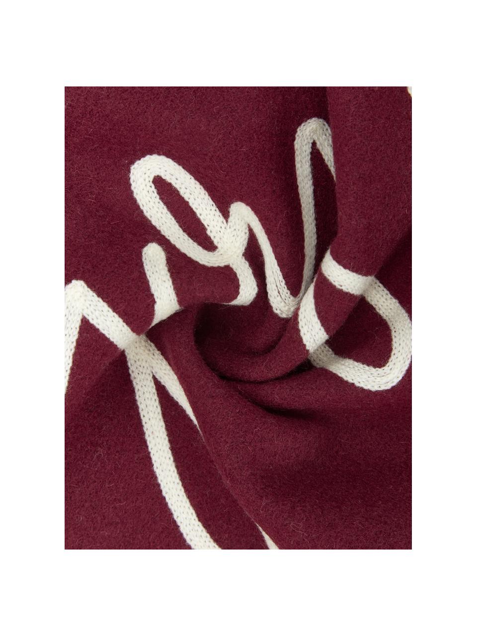 Bestickte Kissenhülle Joy in Rot, Vorderseite: 75 % Wolle, 25 % Nylon, Rückseite: 100 % Baumwolle, Rot, Cremeweiß, B 45 x L 45 cm