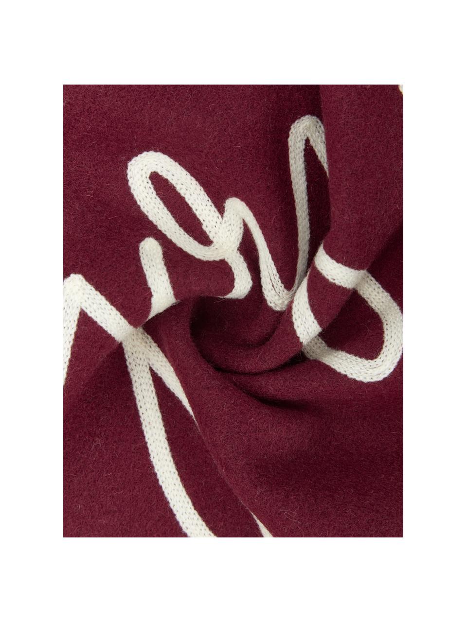 Funda de cojín bordada Joy, Parte delantera: 75% lana, 25% nylon, Parte trasera: 100% algodón, Rojo vino, Off White, An 45 x L 45 cm