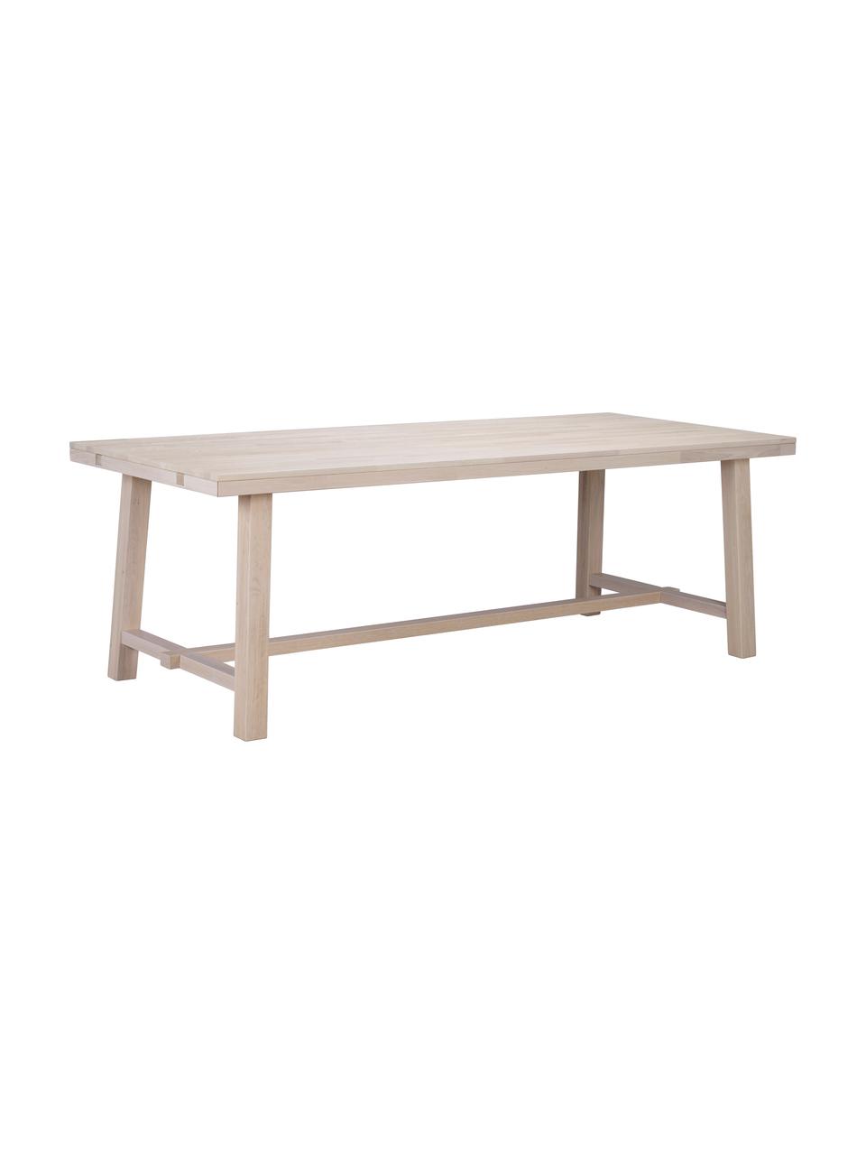 Grande table en bois massif Brooklyn, 220 x 95 cm, Bois de chêne massif, blanc délavé et huilé, Chêne, blanc délavé, larg. 220 x prof. 95 cm