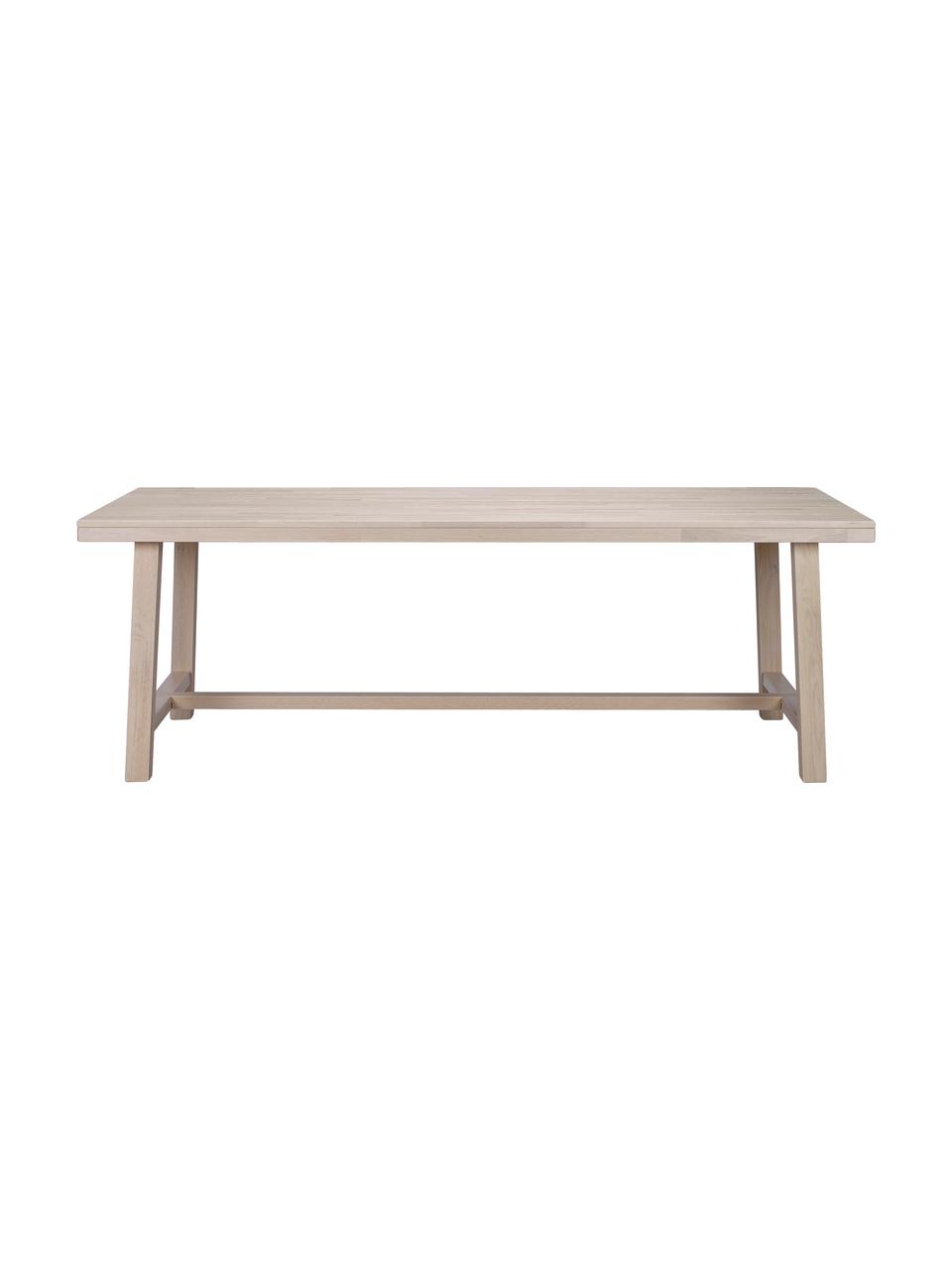 Mesa de comedor grade de madera maciza Brooklyn, Madera de roble maciza con lavado en blanco y engrasada, Roble con lavado en blanco, An 220 x F 95 cm