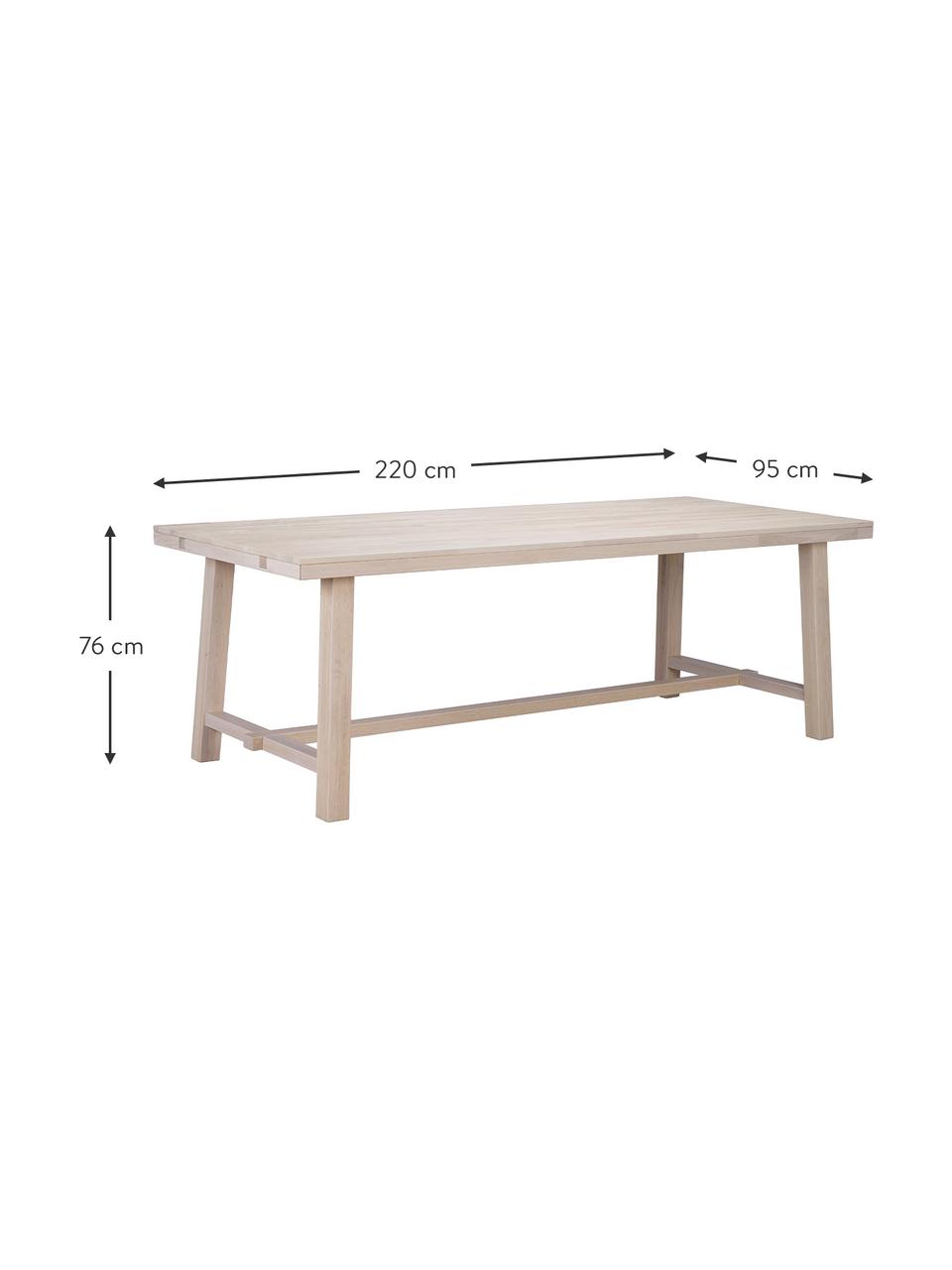 Grande table en bois massif Brooklyn, 220 x 95 cm, Bois de chêne massif, blanc délavé et huilé, Chêne, blanc délavé, larg. 220 x prof. 95 cm