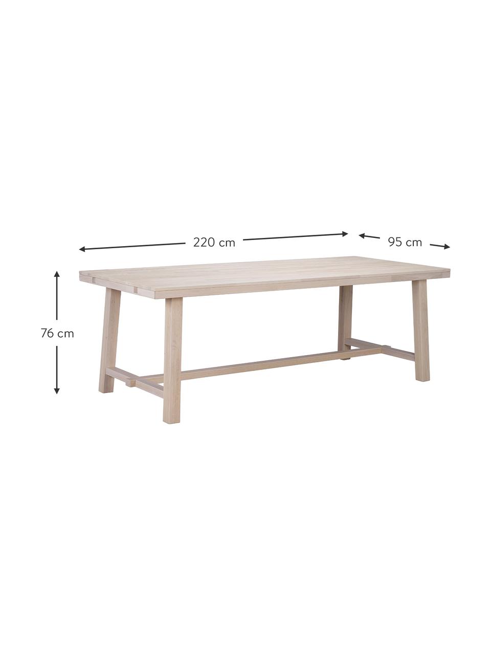 Jedálenský stôl s doskou z masívu Brooklyn,  220 x 95 cm, Olejované masívne dubové drevo, Dub, bielený, Š 220 x H 95 cm