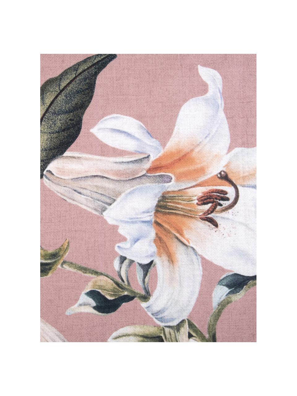 Posteľná bielizeň z bavlneného saténu s kvetinovou potlačou Flori, Vrchná strana: staroružová, krémovobiela Spodná strana: staroružová, 200 x 200 cm + 2 vankúše 80 x 80 cm