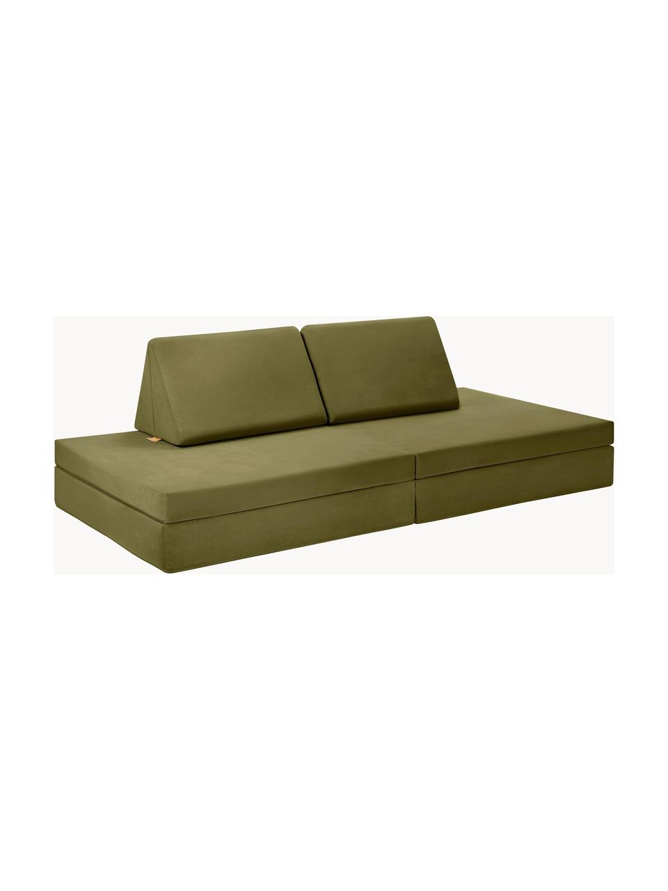 Ręcznie wykonana dziecięca sofa modułowa z aksamitu Mila, Tapicerka: aksamit (100% poliester), Oliwkowy zielony aksamit, S 168 x G 84 cm