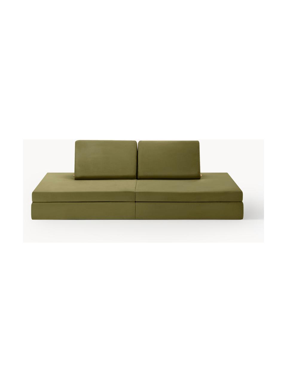 Canapé de jeu modulaire en velours Arktis, Velours vert olive, larg. 168 x prof. 84 cm