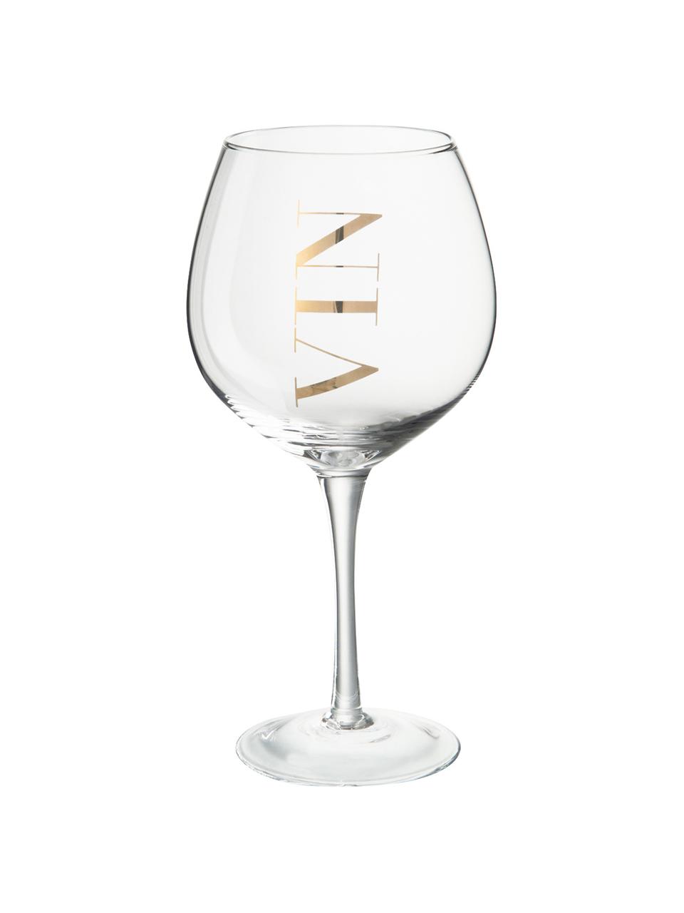 Weingläser Vin mit Aufschrift, 6 Stück, Glas, Transparent, Goldfarben, Ø 10 x H 20 cm