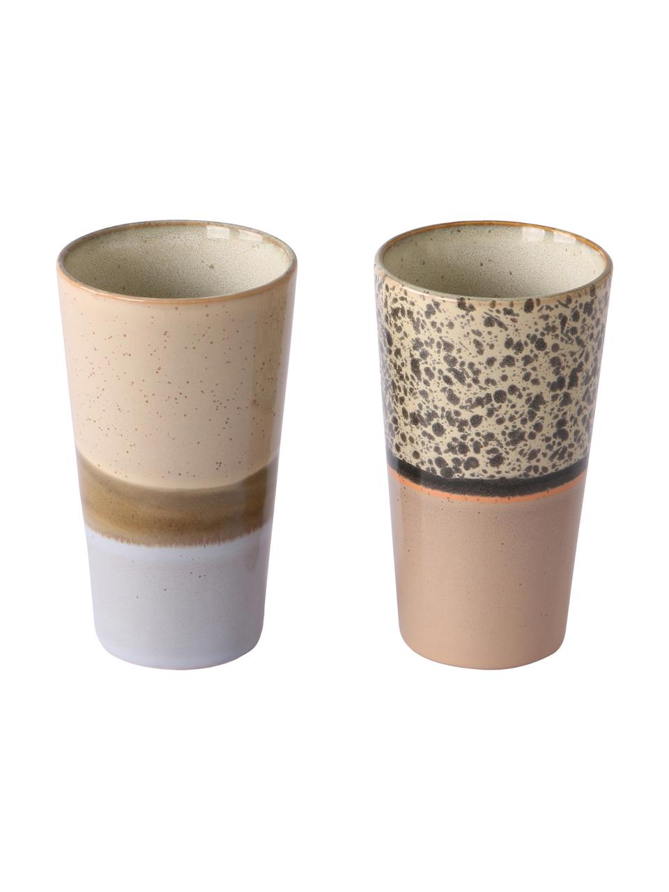 Sada ručně vyrobených pohárků v retro stylu 70's, 2 díly, Keramika, Více barev, odstíny hnědé, Ø 8 x V 13 cm, 280 ml