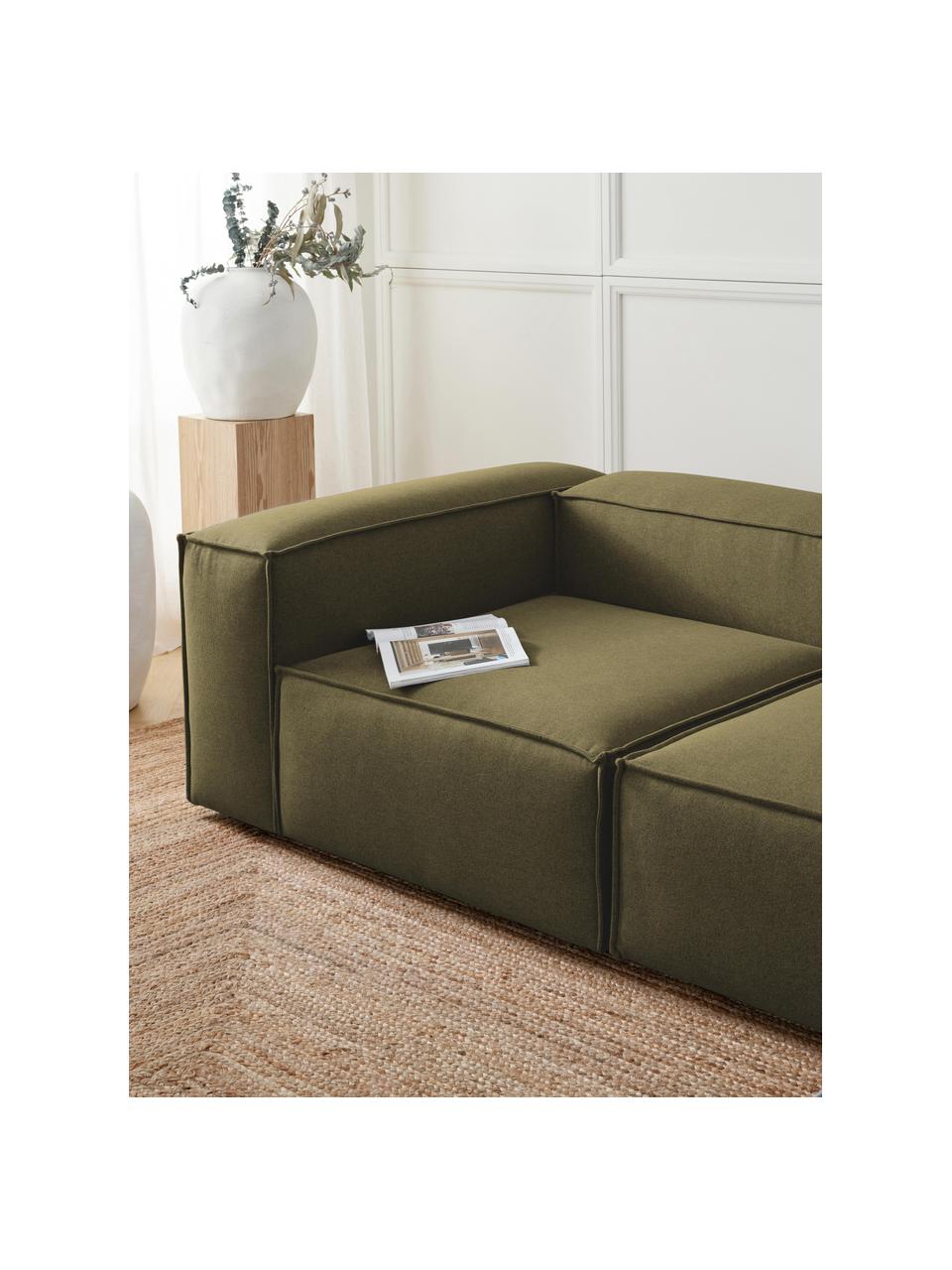 Module d'angle Lennon, Tissu vert olive, larg. 119 x prof. 119 cm, méridienne à gauche