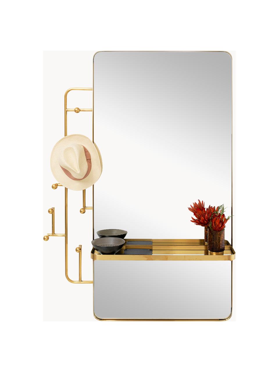 Appendiabiti da parete con specchio Tristan, Superficie dello specchio: vetro a specchio, Ripiano: metallo rivestito, vetro , Dorato, Larg. 102 x Alt. 150 cm