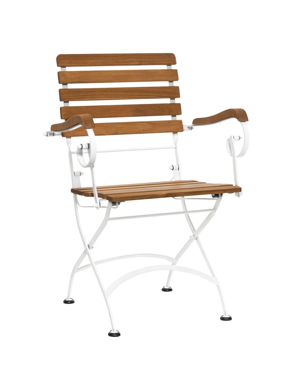 Sillas plegables con reposabrazos Parklife, 2 uds., Asiento: madera de acacia aceitada, Estructura: metal galvanizado con pin, Blanco, madera de acacia, An 59x F 52 cm