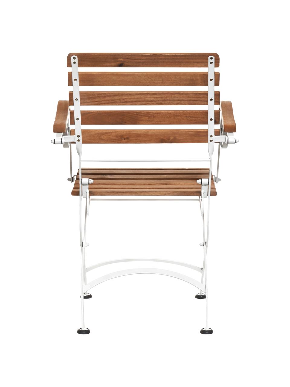 Sillas plegables con reposabrazos Parklife, 2 uds., Asiento: madera de acacia aceitada, Estructura: metal galvanizado con pin, Blanco, madera de acacia, An 59x F 52 cm