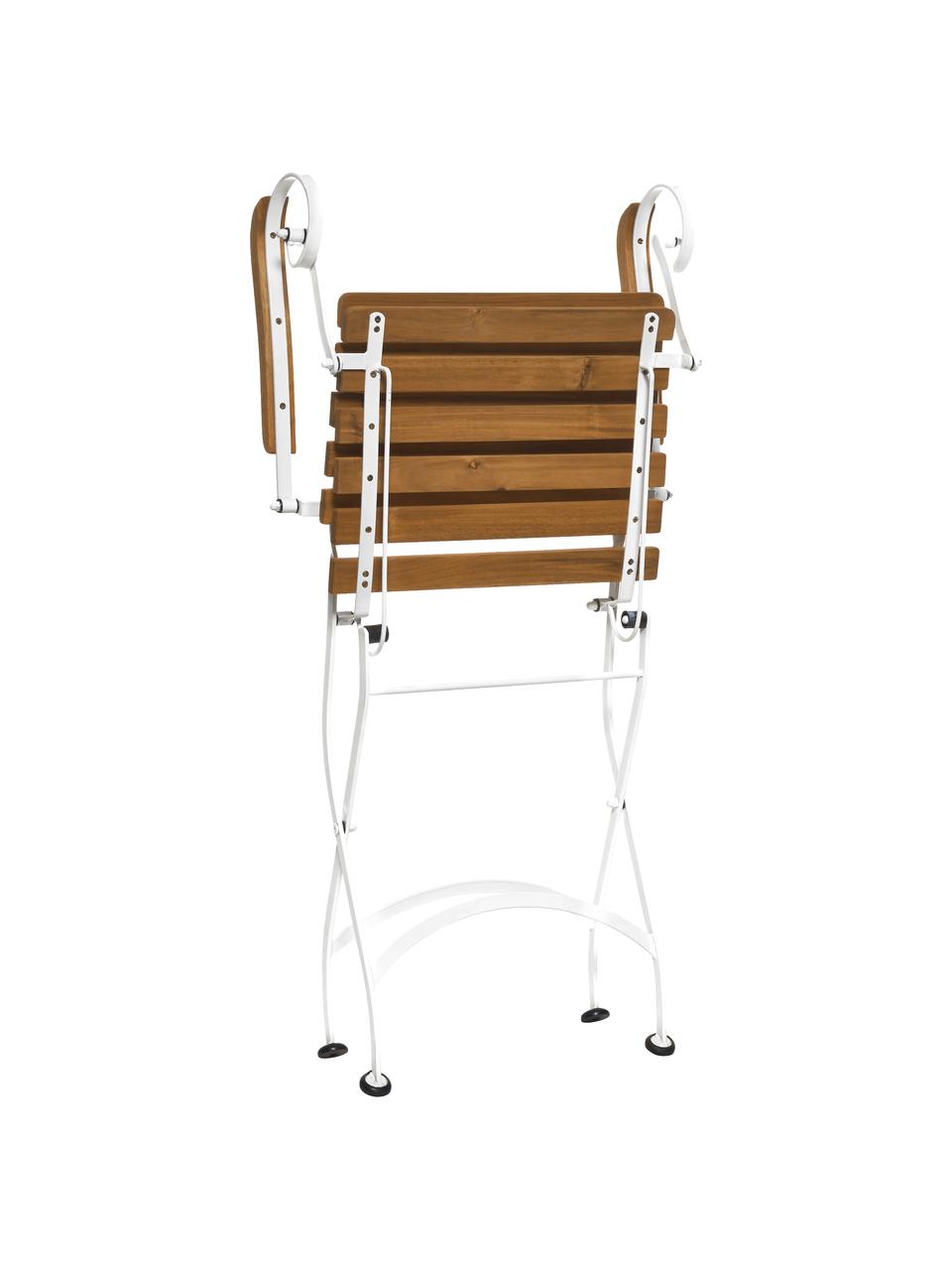 Sedia pieghevole con braccioli Parklife 2 pz, Seduta: legno di acacia, oliato, , Struttura: metallo zincato, vernicia, Bianco, legno d'acacia, Larg. 59 x Prof. 52 cm