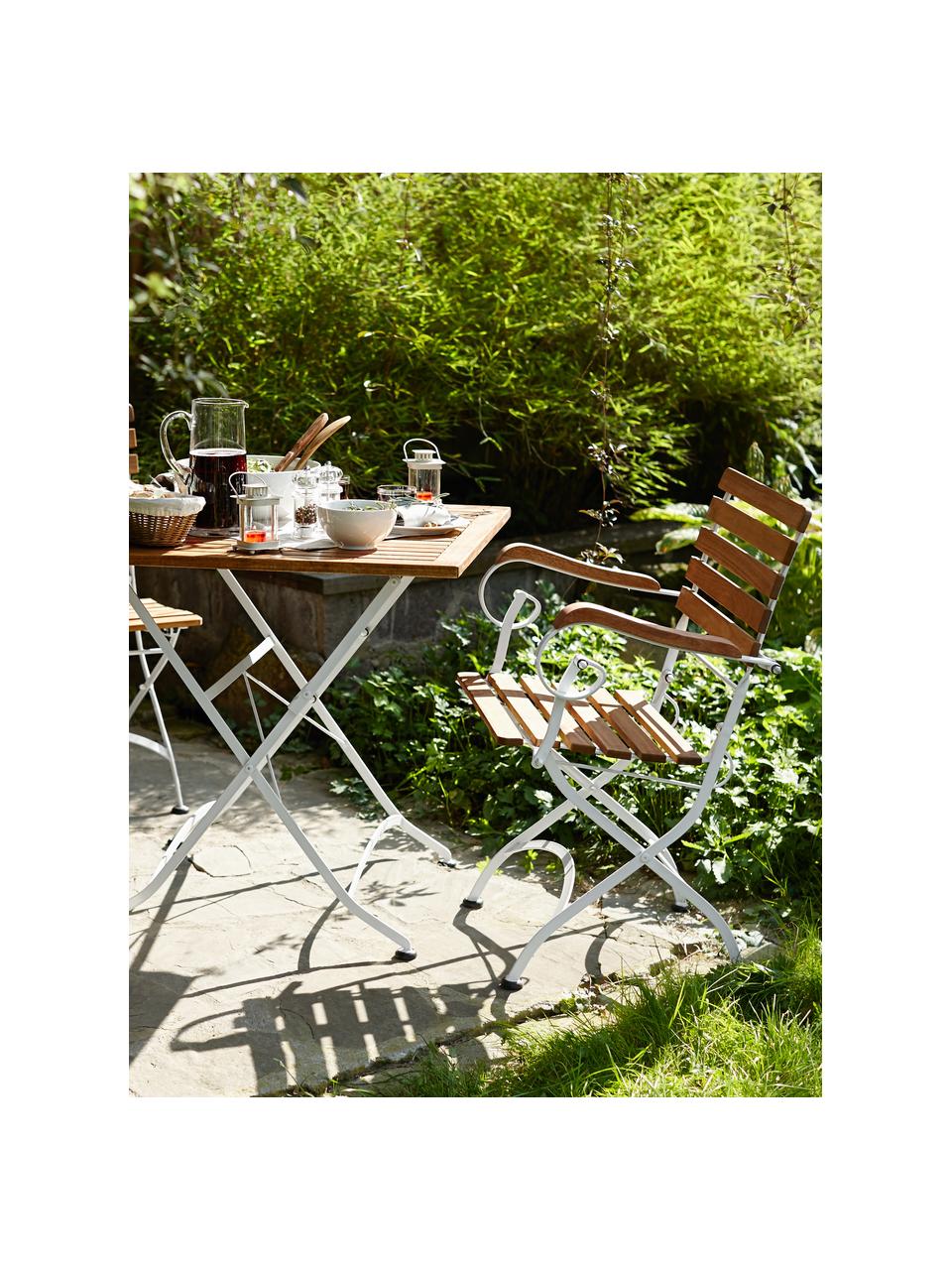 Sillas plegables con reposabrazos Parklife, 2 uds., Asiento: madera de acacia aceitada, Estructura: metal galvanizado con pin, Blanco, madera de acacia, An 59x F 52 cm