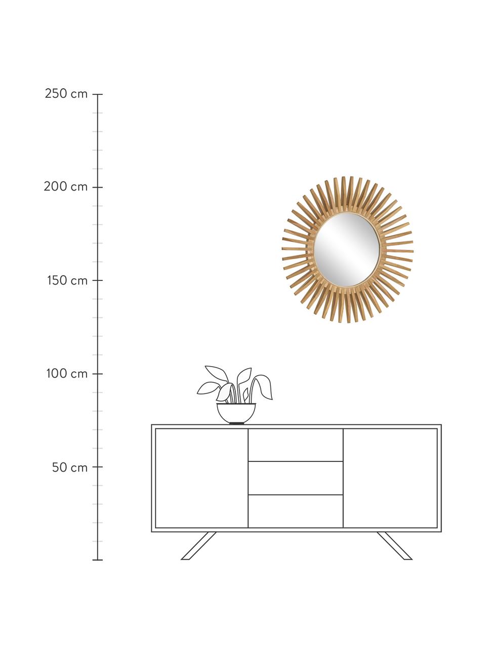 Specchio rotondo da parete con cornice in legno Ena, Cornice: legno di teak, Superficie dello specchio: lastra di vetro, Legno di teak, Ø 80 x Prof. 6 cm