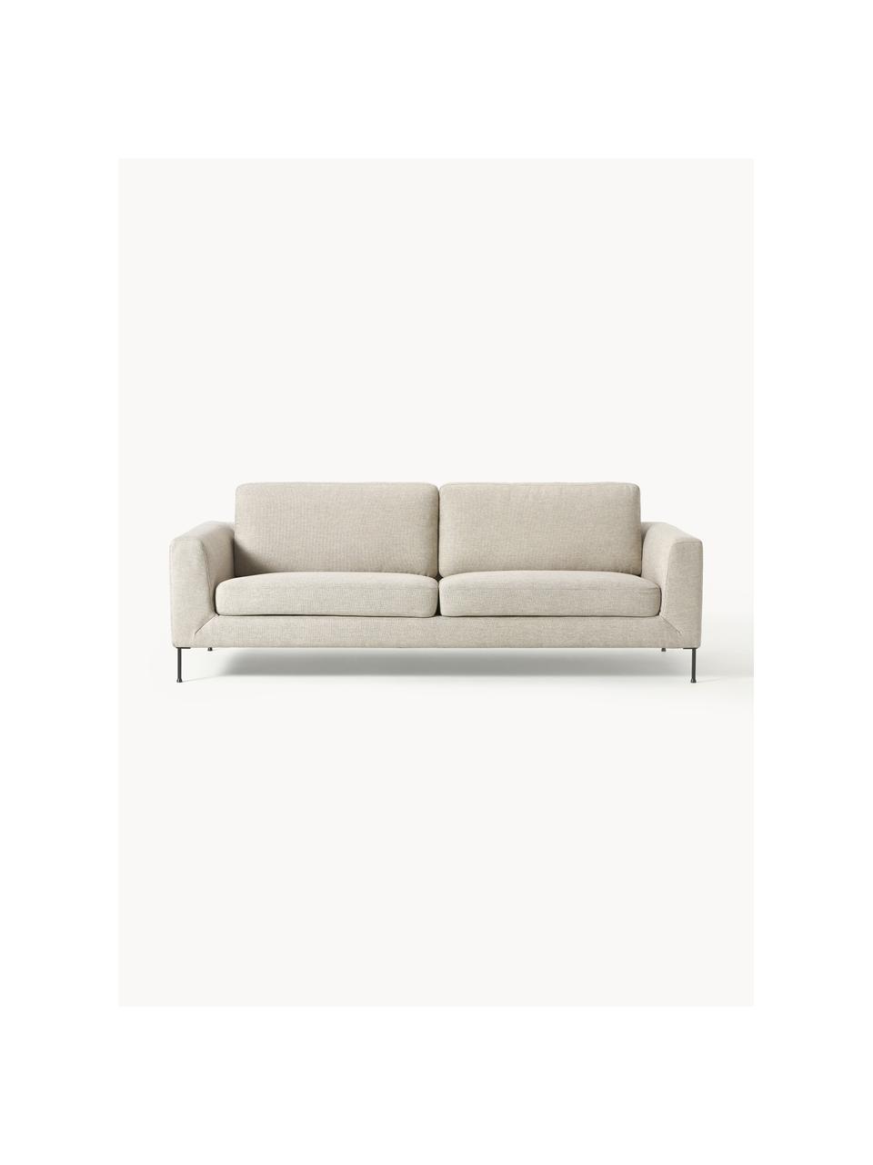 Sofa Cucita (3-Sitzer), Bezug: Webstoff (100% Polyester), Gestell: Massives Kiefernholz, Bir, Beine: Metall, lackiert Dieses P, Webstoff Hellbeige, B 228 x T 94 cm