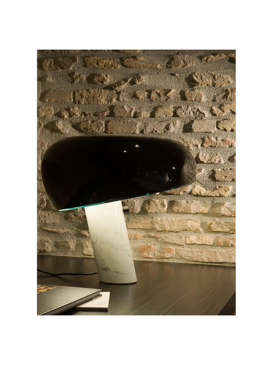 Lampada da tavolo in marmo con luce regolabile Snoopy, Paralume: metallo rivestito, Struttura: marmo, Nero, bianco marmorizzato, Ø 47 x Alt. 47 cm