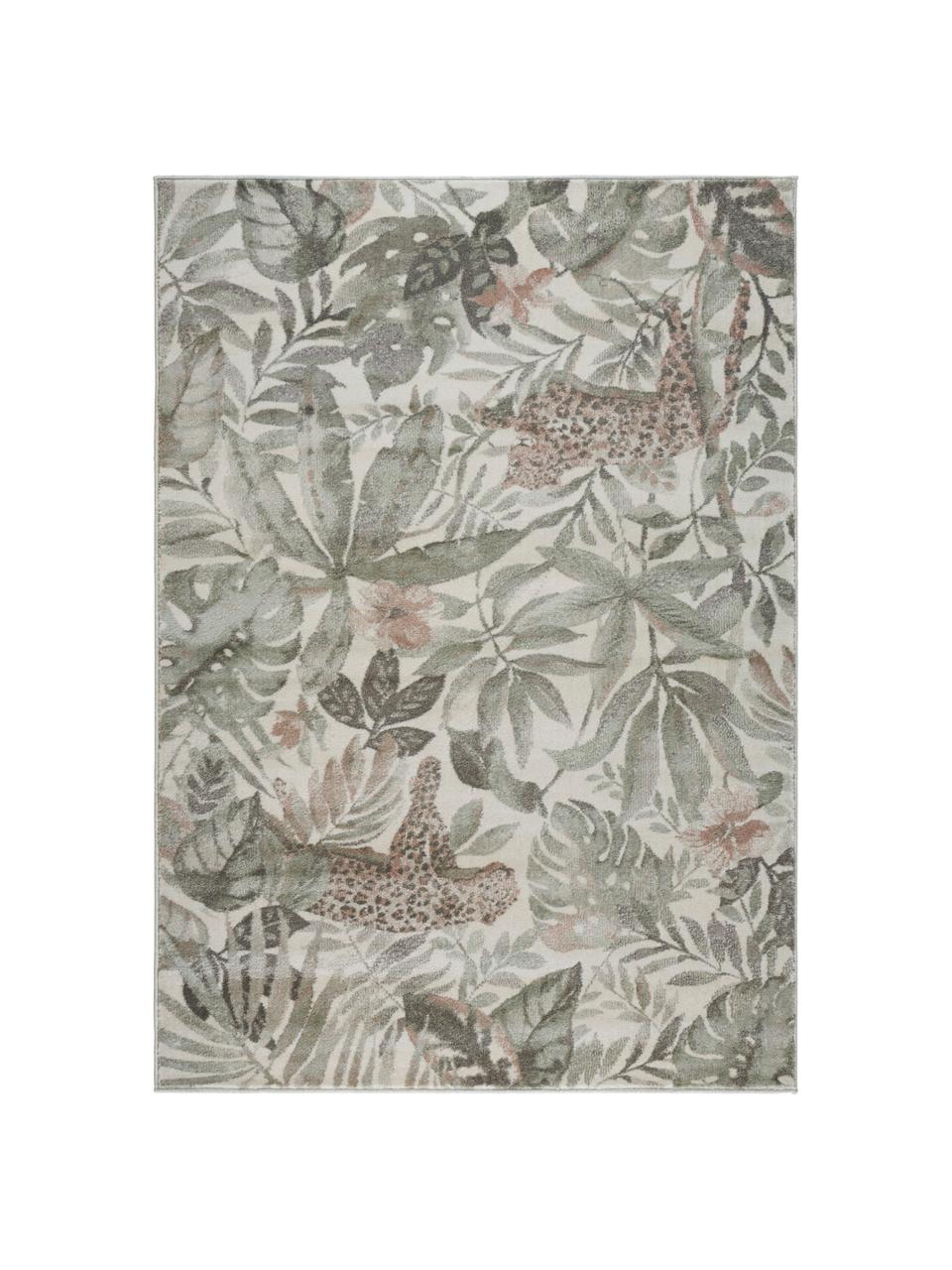 Tappeto con stampa tropicale Sambre, Polipropilene, Verde, marrone rame, beige, Larg. 120 x Lung. 170 cm (taglia S)