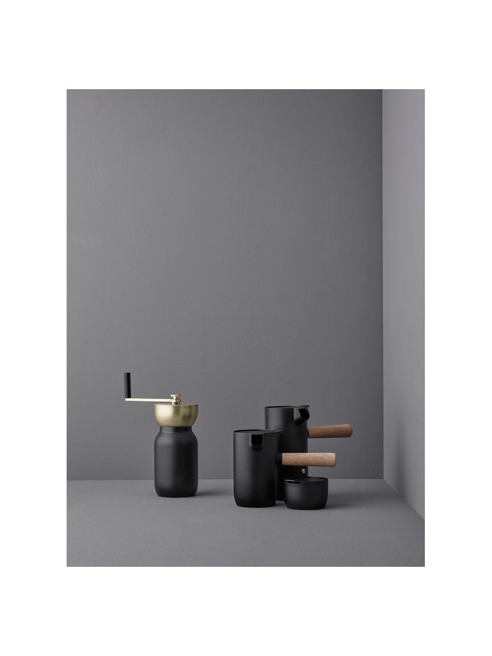 Koffiemolen Collar in zwart/goudkleurig, Edelstaal met teflon coating, messing, Zwart, Ø 10 x H 18 cm