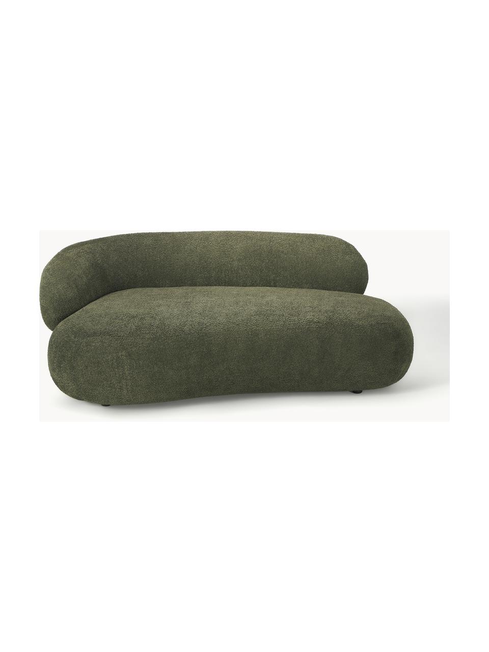 Bank Alba (2-zits) uit teddy-bouclé, Bekleding: 100% polyester Met 100.00, Frame: massief sparrenhout, gren, Poten: kunststof Dit product is , Teddy-bouclé donkergroen, B 185 x D 114 cm, rugleuning links