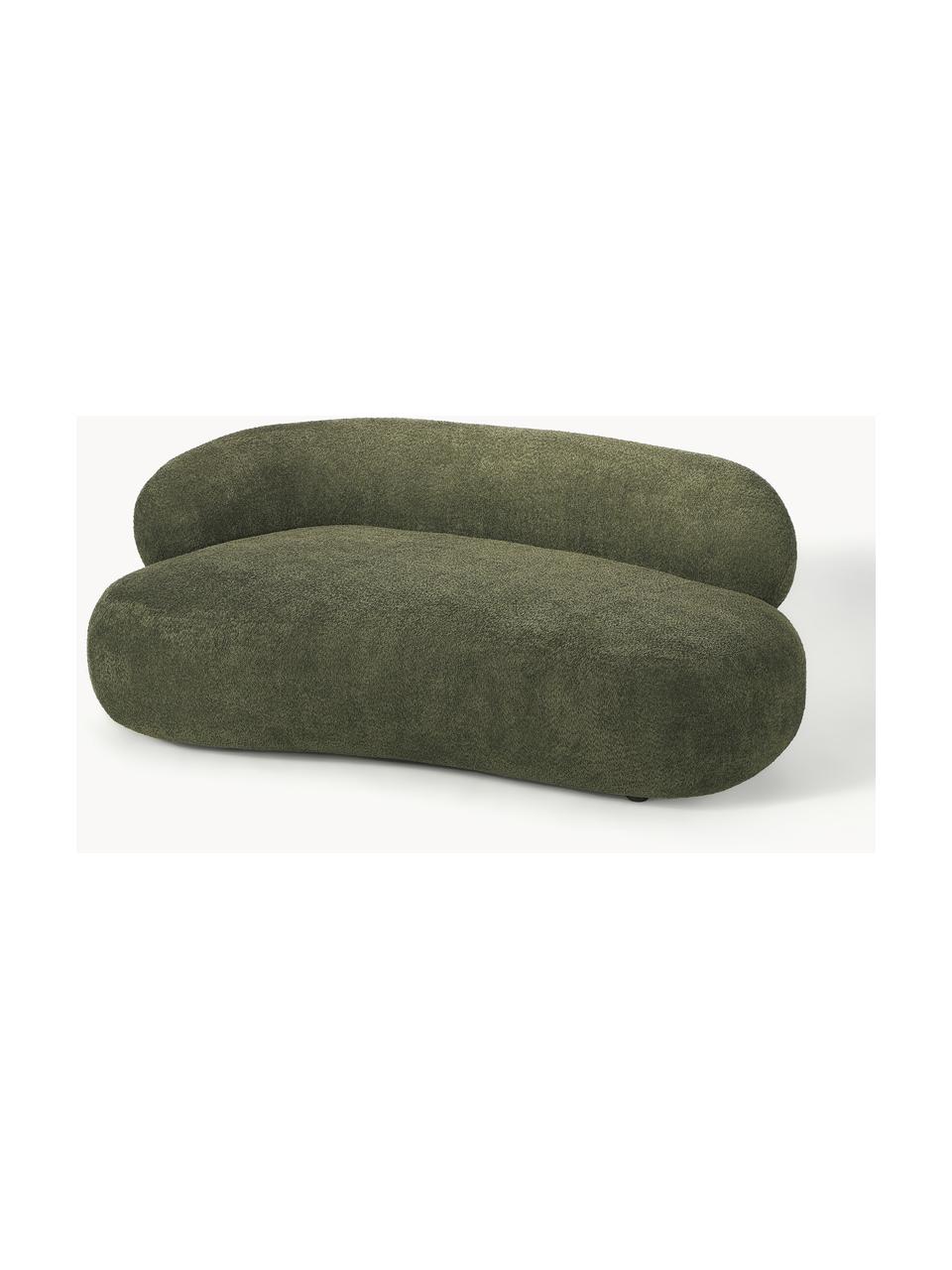 Bank Alba (2-zits) uit teddy-bouclé, Bekleding: 100% polyester Met 100.00, Frame: massief sparrenhout, gren, Poten: kunststof Dit product is , Teddy-bouclé donkergroen, B 185 x D 114 cm, rugleuning links