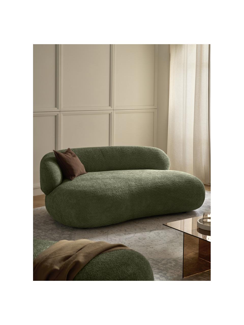 Canapé 2 places en peluche-bouclé Alba, Peluche-bouclé vert foncé, larg. 185 x prof. 114 cm, dossier à gauche