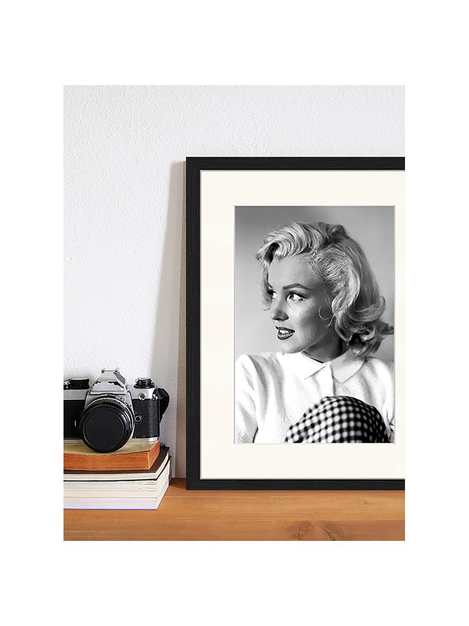 Ingelijste digitale print Marilyn Monroe, Afbeelding: digitale print op papier,, Lijst: gelakt hout, Zwart, wit, B 33 x H 43 cm