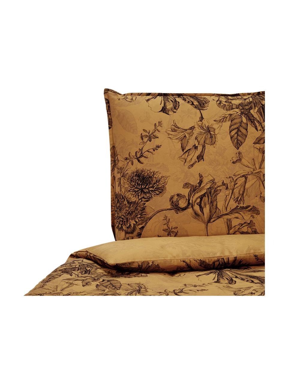 Housse de couette en satin de coton Vivienne, Ocre, noir, gris