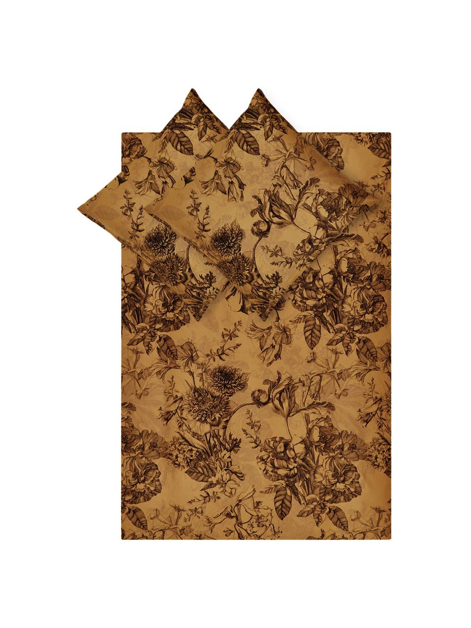 Housse de couette en satin de coton Vivienne, Ocre, noir, gris